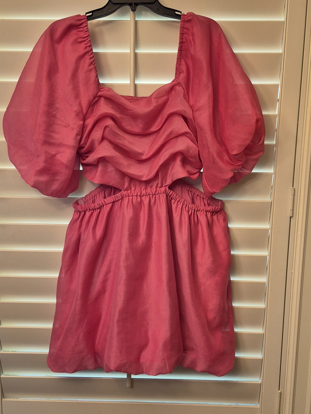A New Day Hot Pink Puff Sleeve Cutout Mini Dress Sz XL
